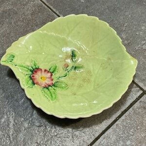 Leaf-Shaped Ceramic Dish with Floral Design